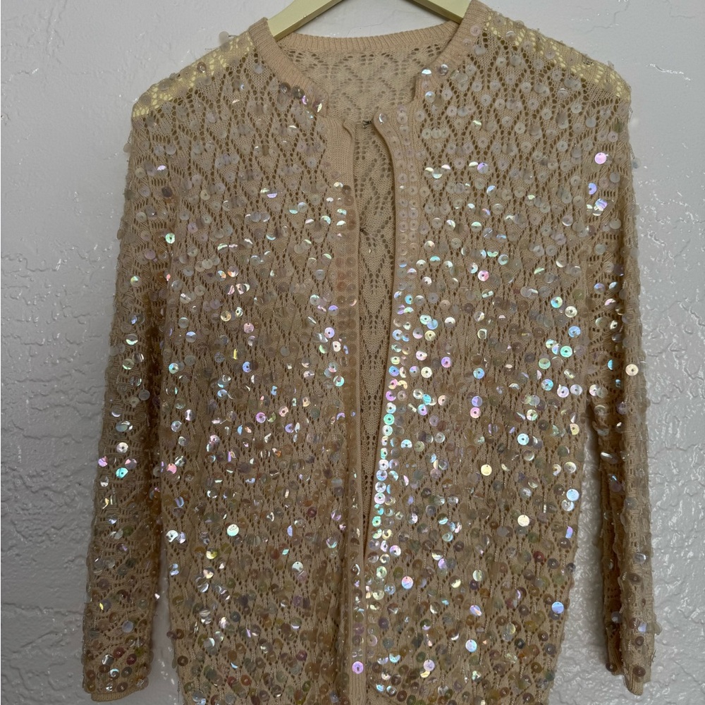 Sequin Embellished Beige Cardigan